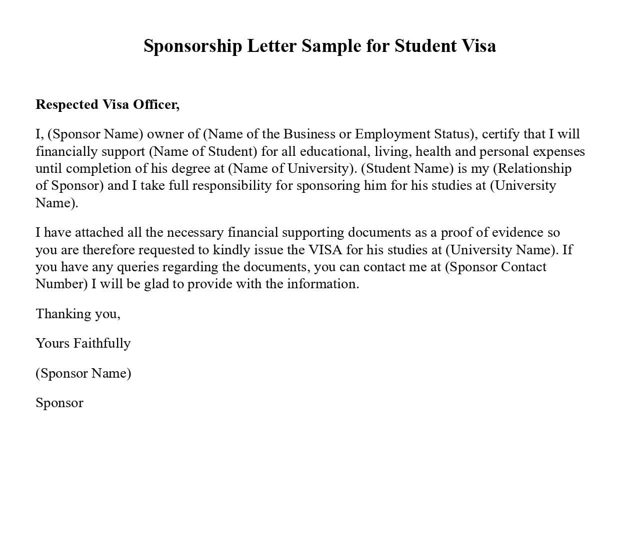 visit visa sponsor letter